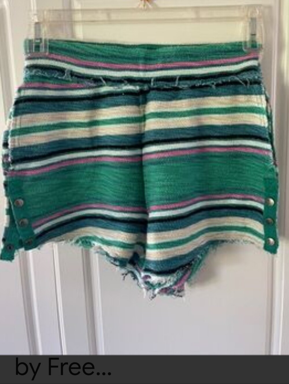 Free People Green Striped Knit Shorts with Pink & Blue Accents